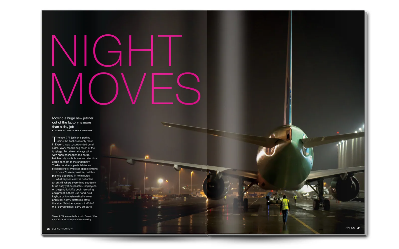 A Frontiers spread, Night moves: an airliner on the ramp at night