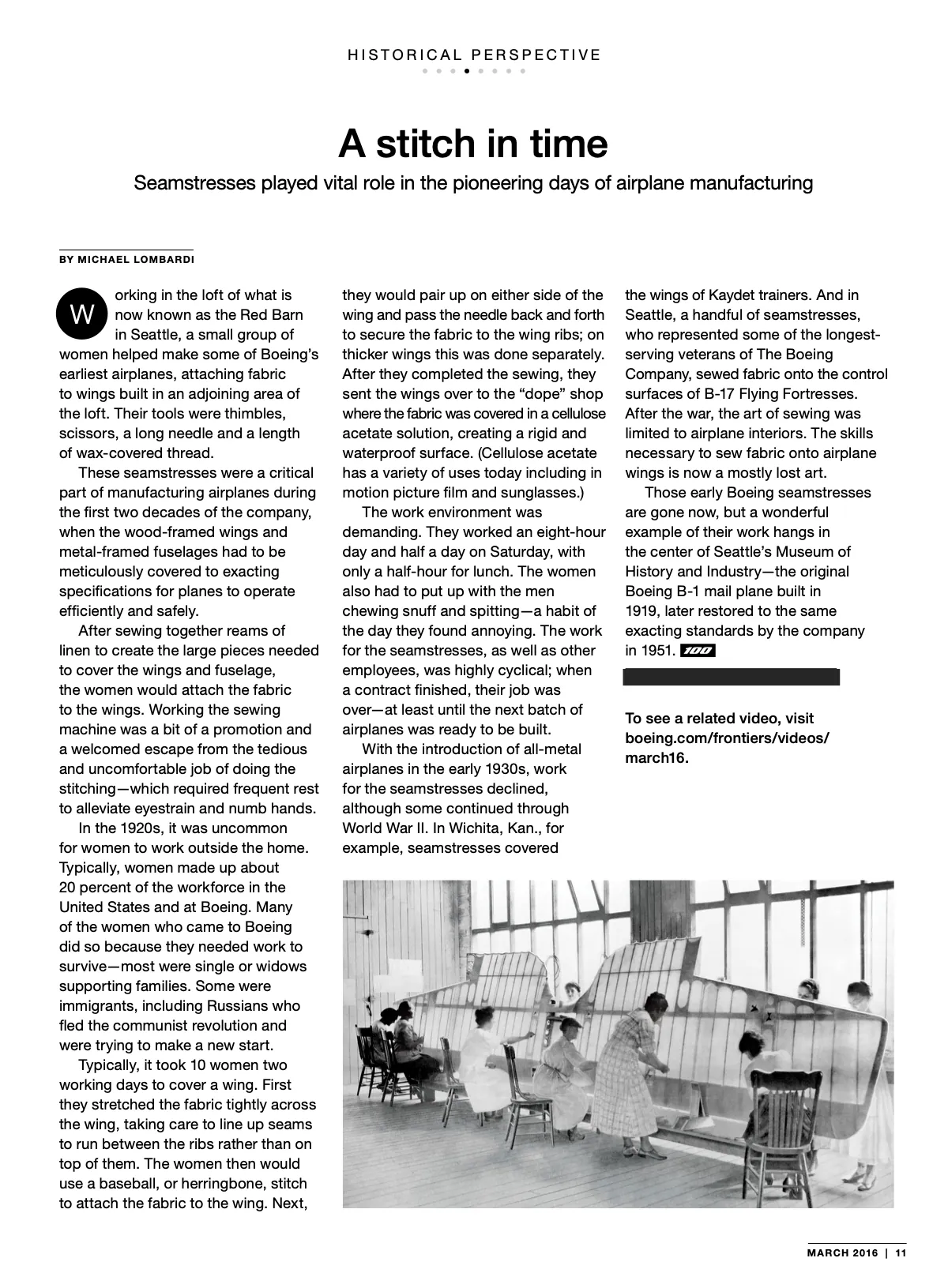 The March 2016 Historical perspective: A stitch in time, a clean headline over columns and an archival photo