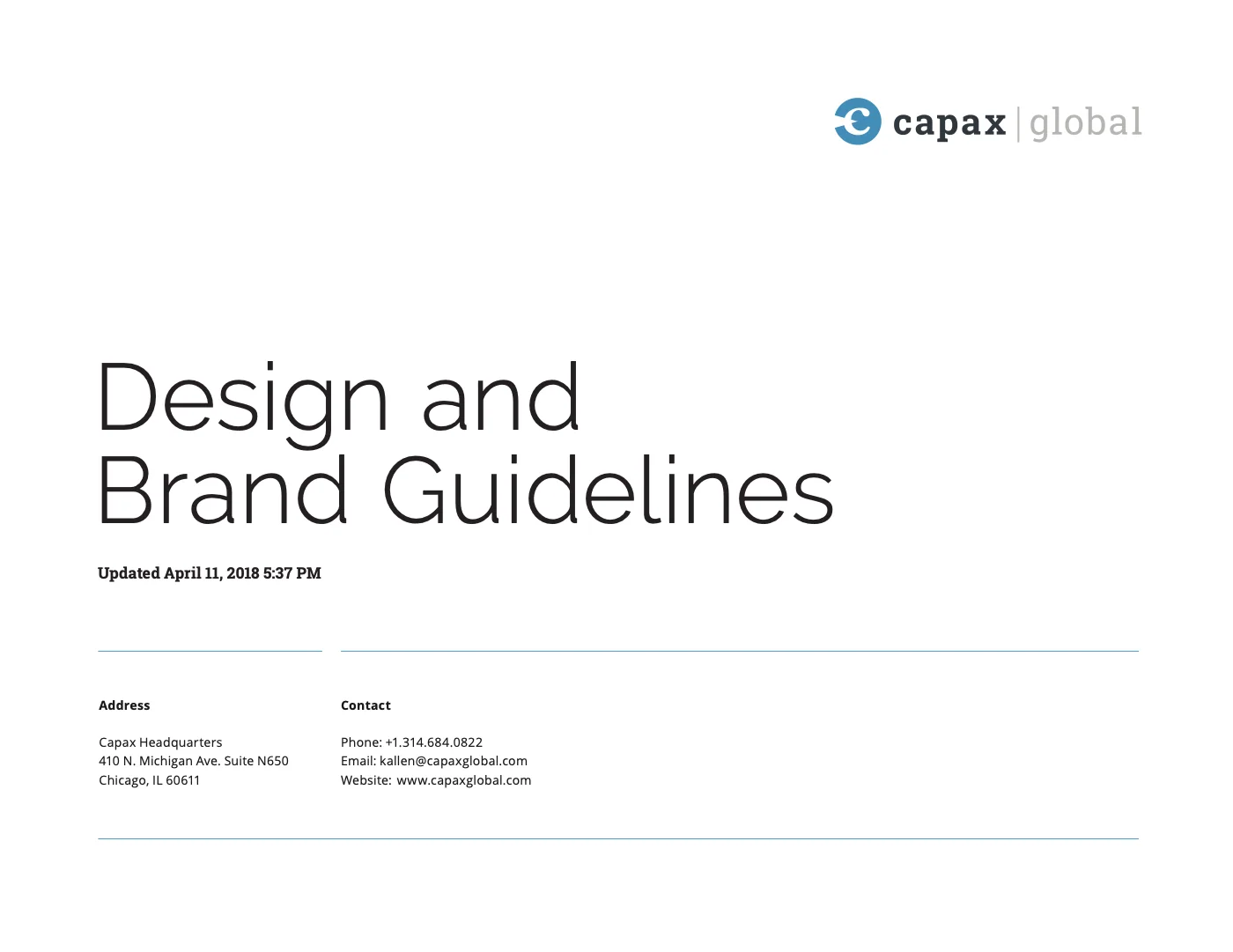 The cover of the Capax Global Design and Brand Guidelines