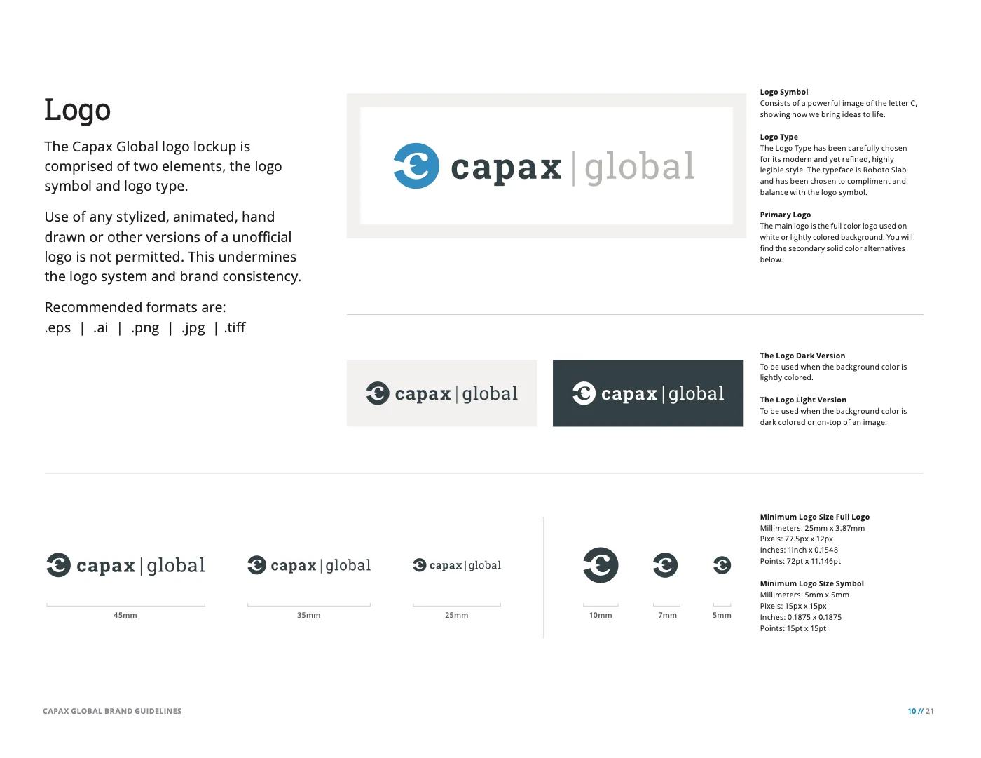 Logo: the refreshed mark and lockup, its dark and light versions and minimum sizes